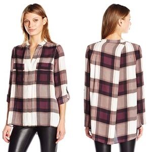 Jones New York Envelope Back Plaid Blouse